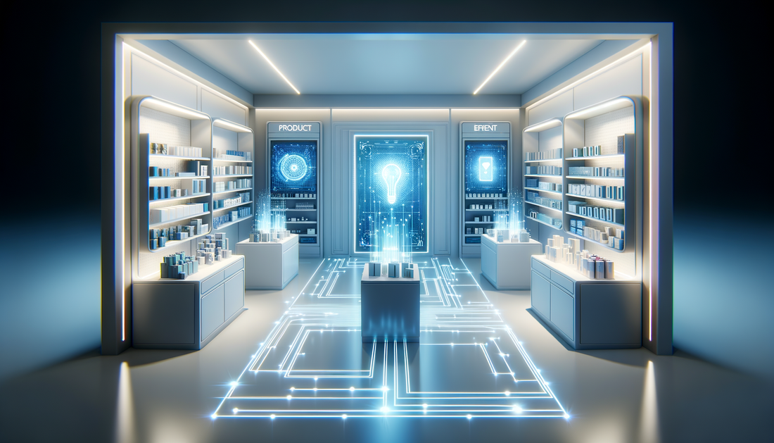 modern digital shop interface with glowing ai links and clean product displays