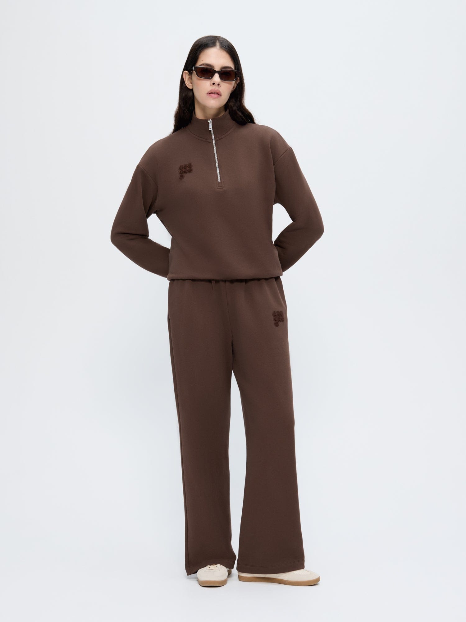 Womens Half Zip Sweatshirt—Mahogany Brown