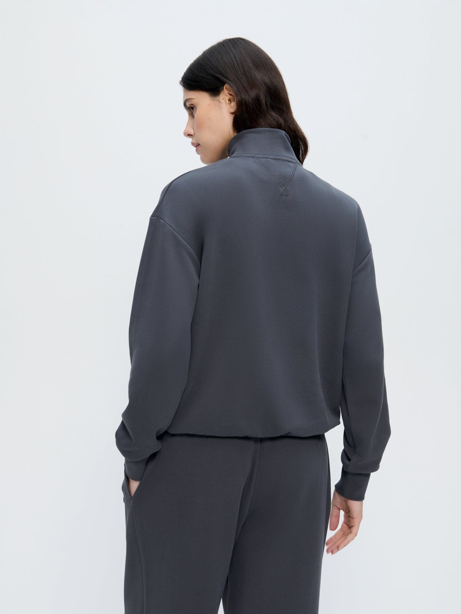 Womens Half Zip Sweatshirt—Smoked Black