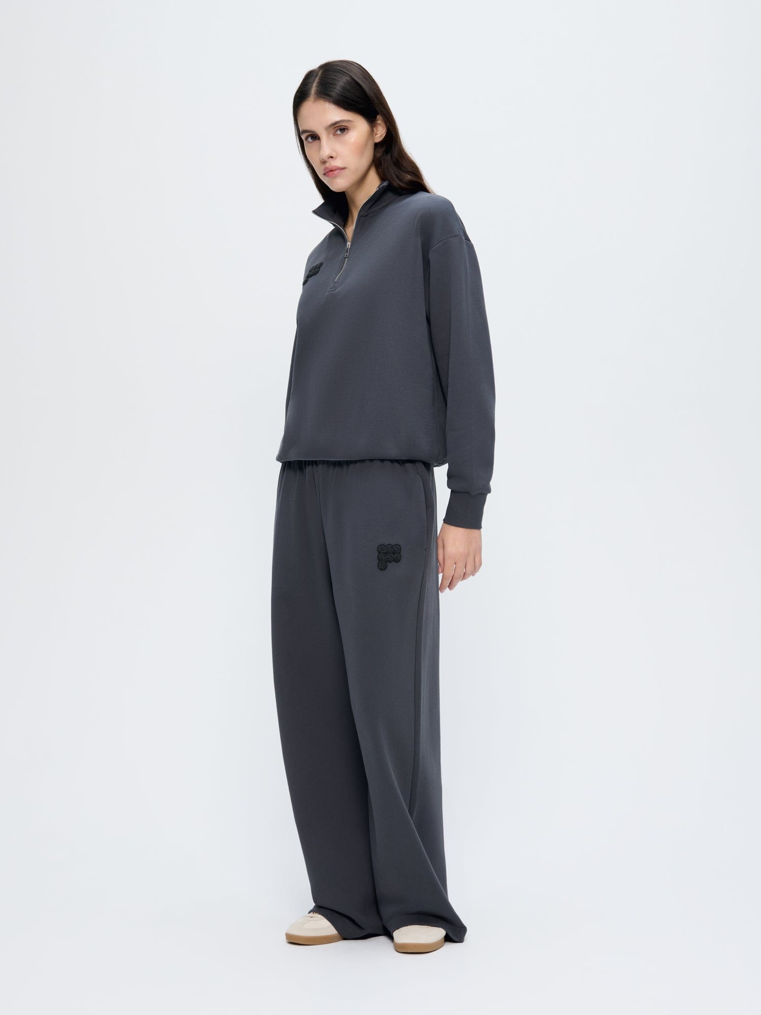 Womens Half Zip Sweatshirt—Smoked Black