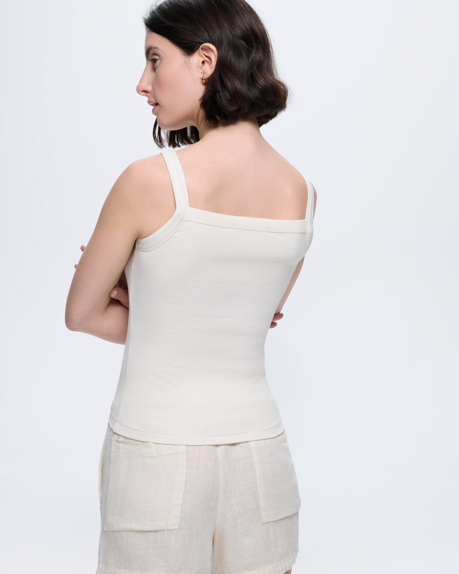 Womens Rib Square Neck Tank Top—Bone White