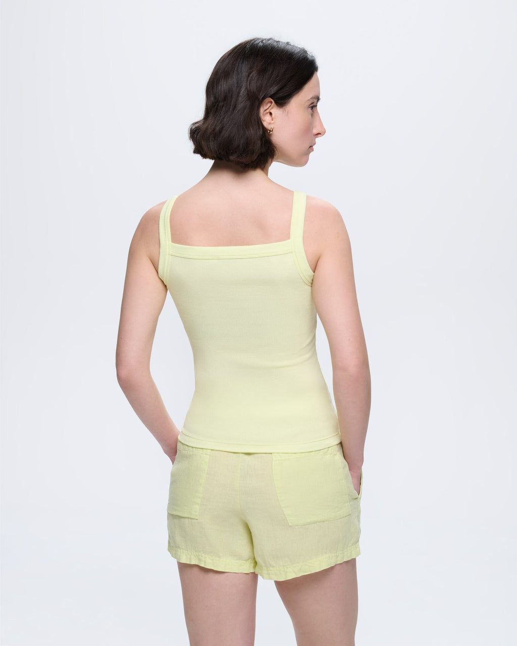 Womens Rib Square Neck Tank Top—Soft Lime
