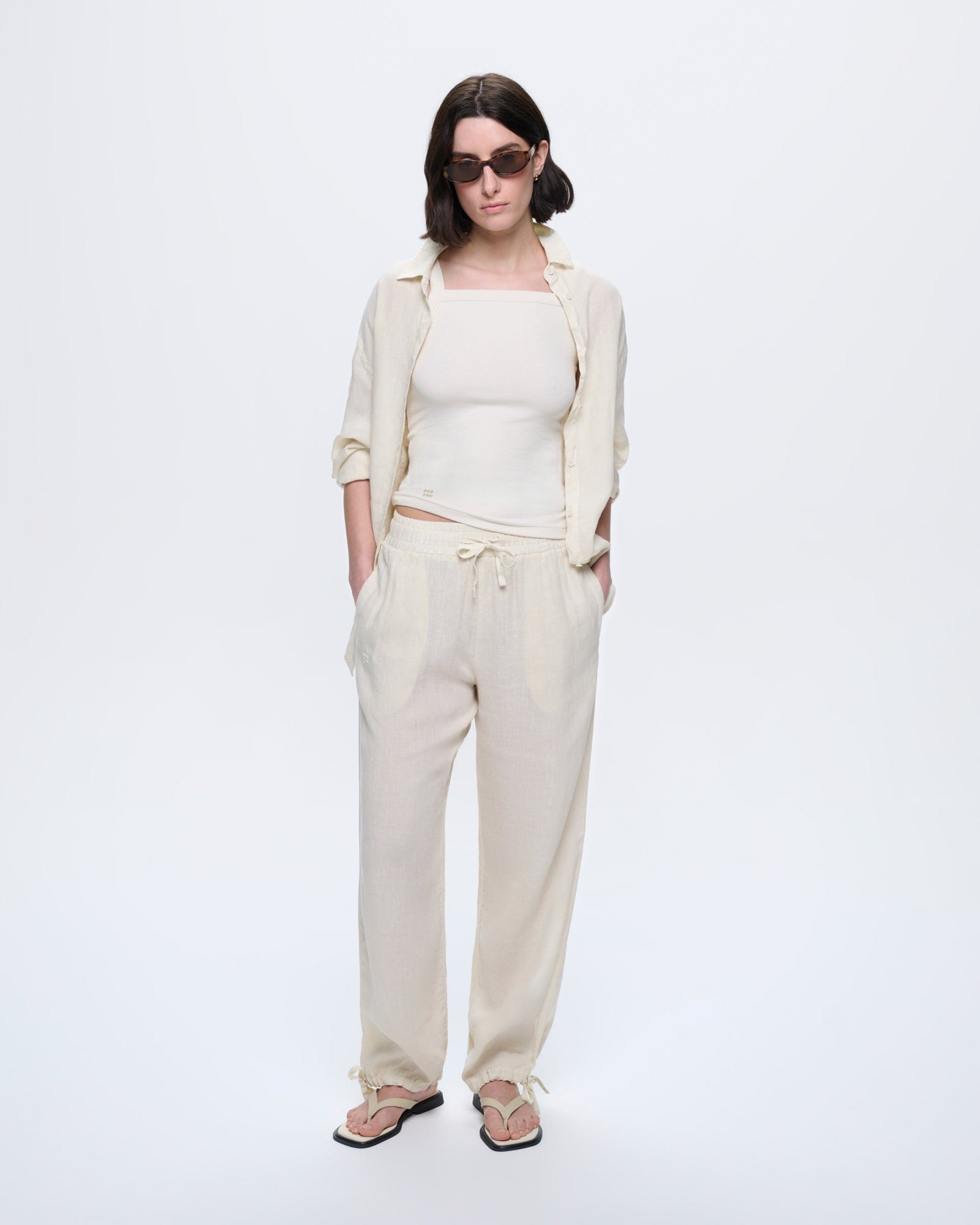 Womens Linen Overshirt—Bone White