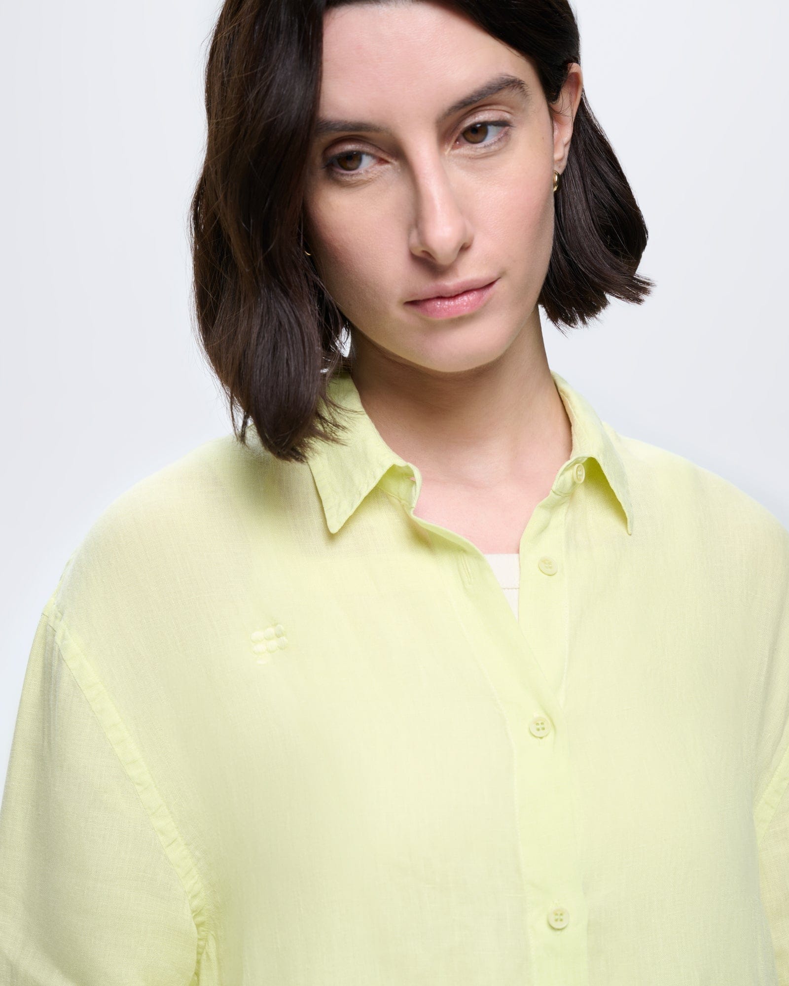 Womens Linen Overshirt—Soft Lime