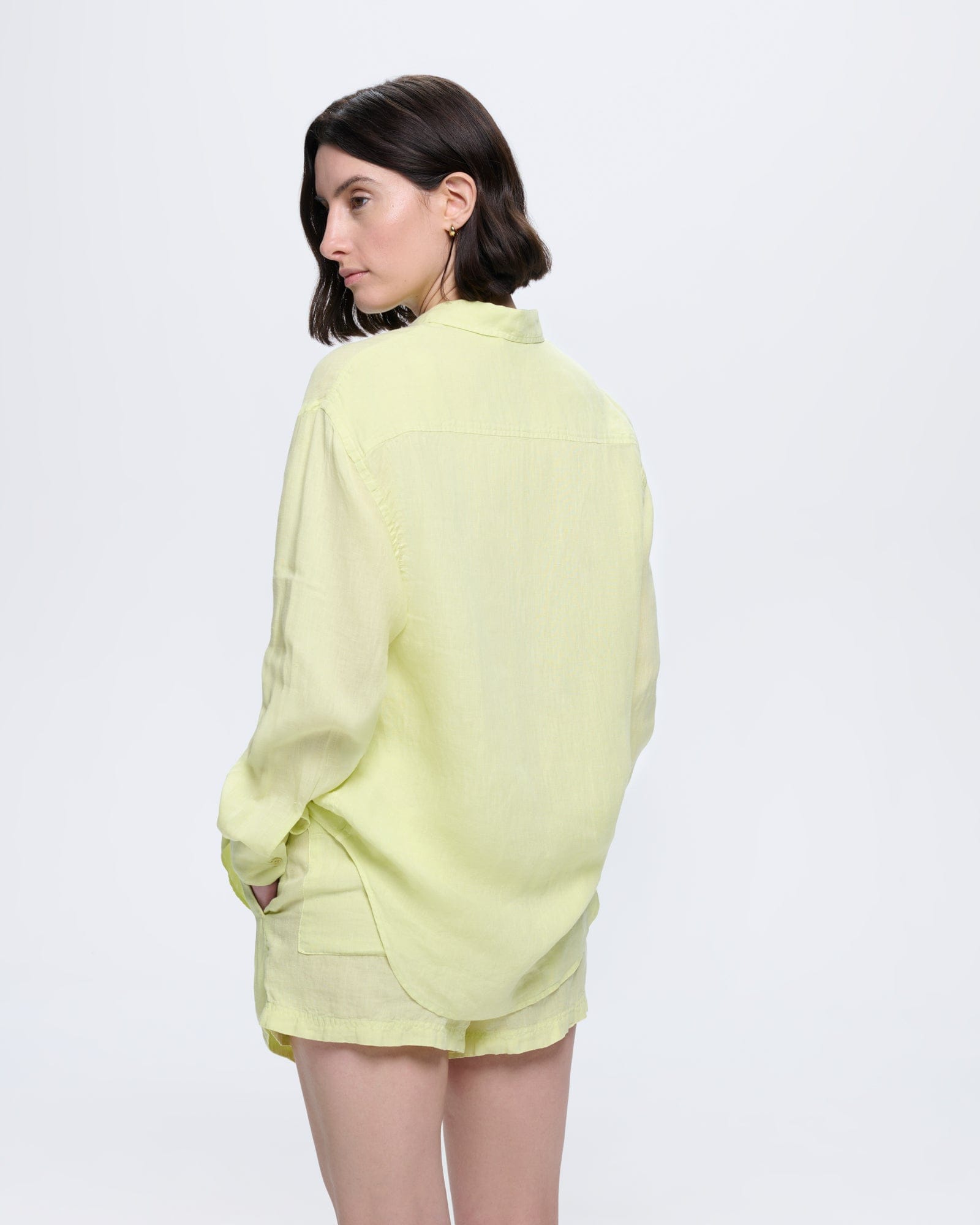Womens Linen Overshirt—Soft Lime