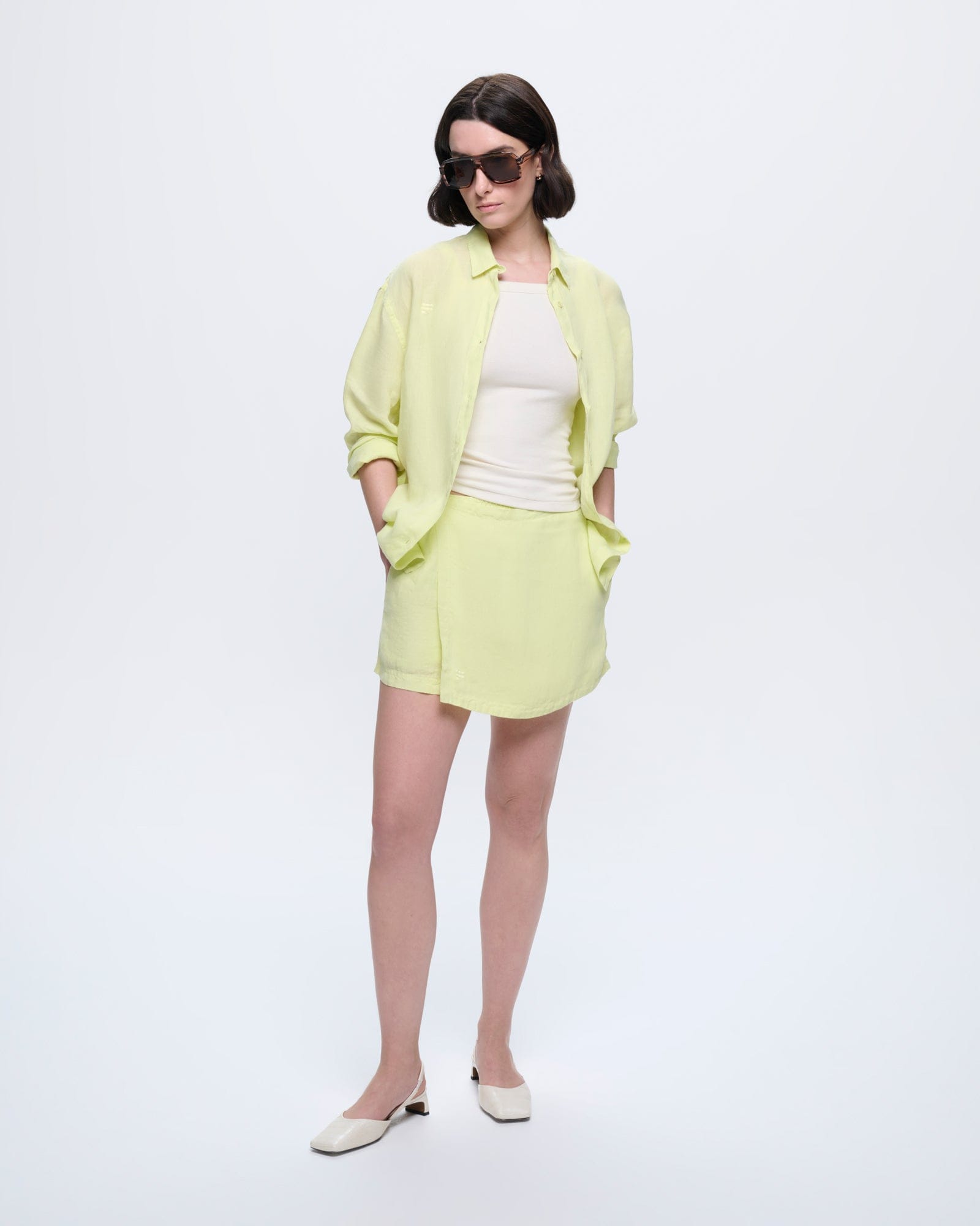Womens Linen Overshirt—Soft Lime