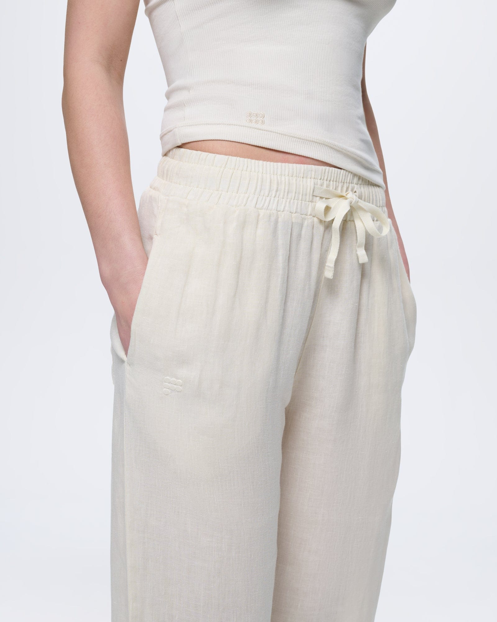 Womens Linen Trousers—Bone White