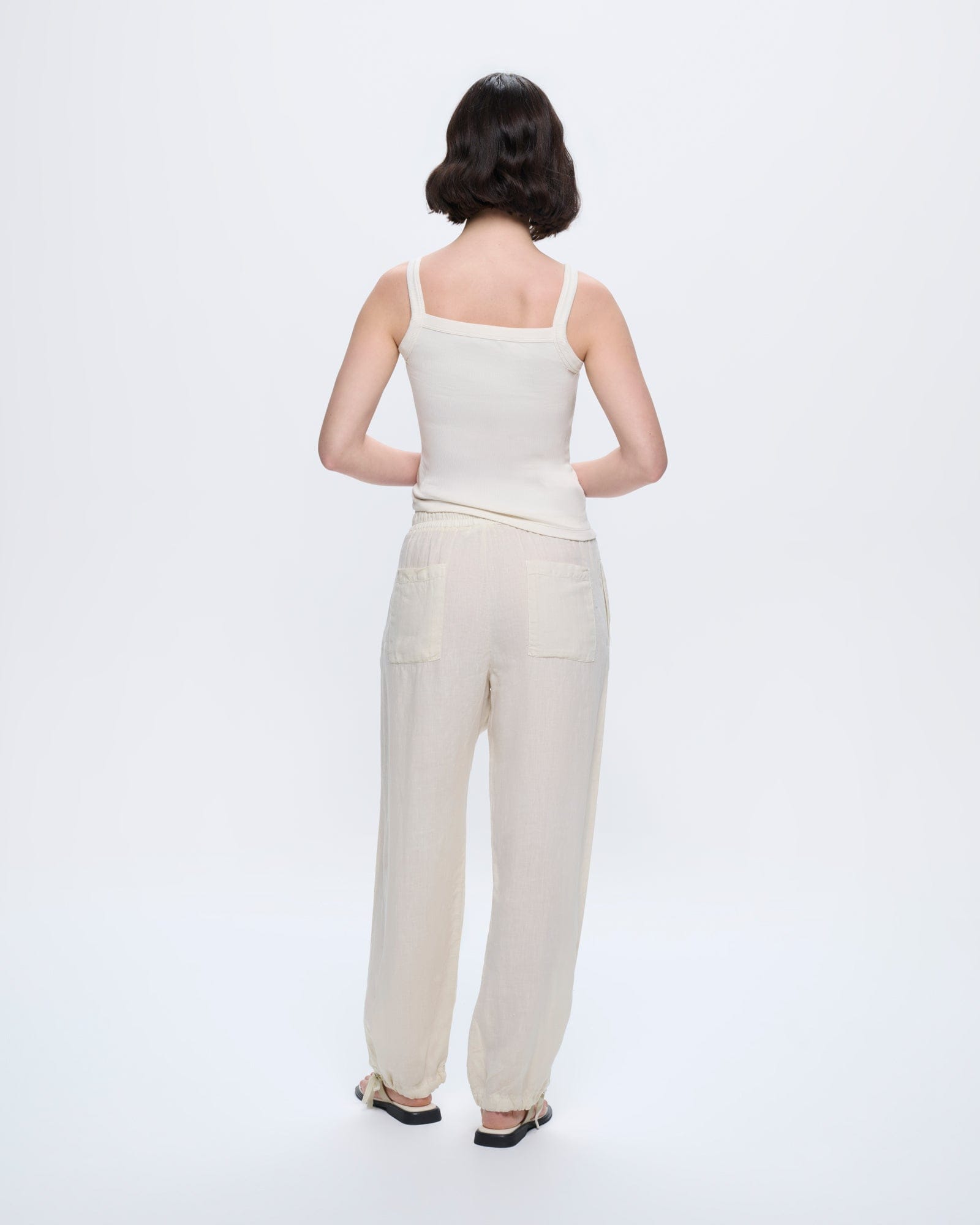 Womens Linen Trousers—Bone White