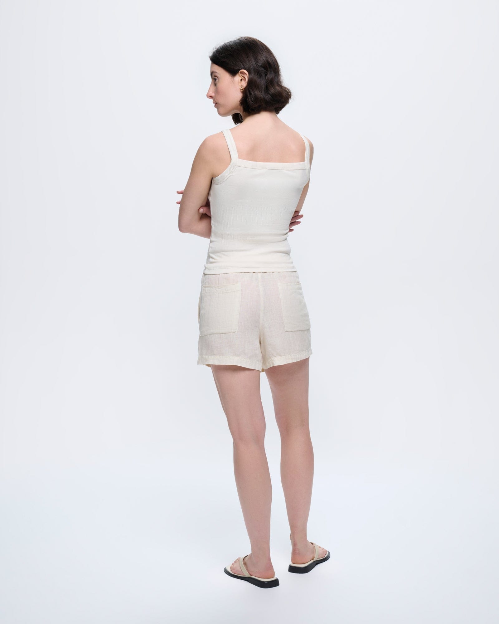 Womens Linen Wrap Shorts—Bone White